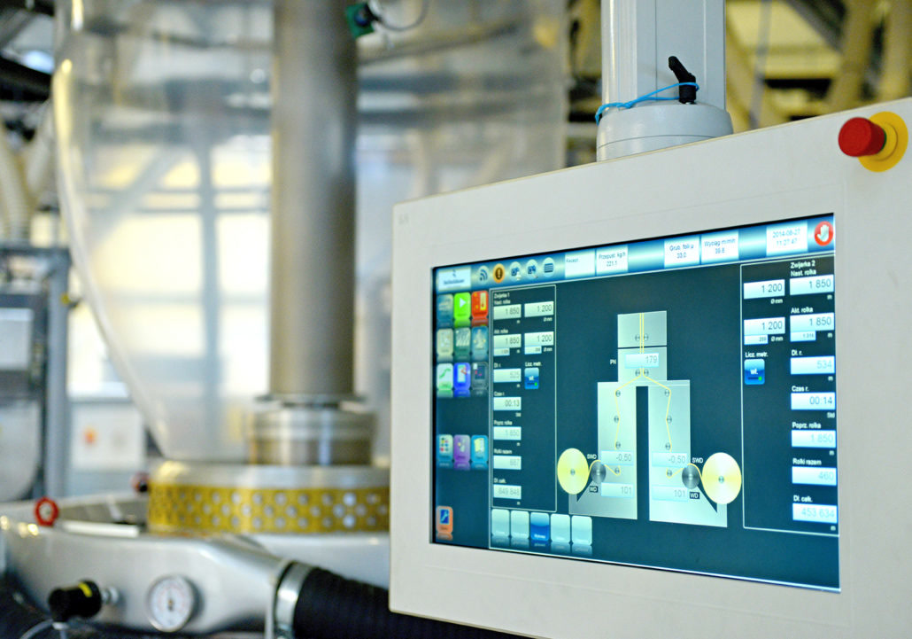 Control interface on industrial film production equipment